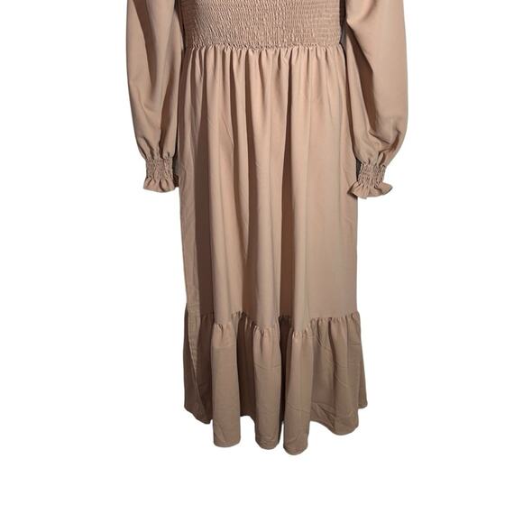 Khaki Boho Festival Maxi Dress Square Neck Ruffle Hem Size Large - Picture 8 of 14